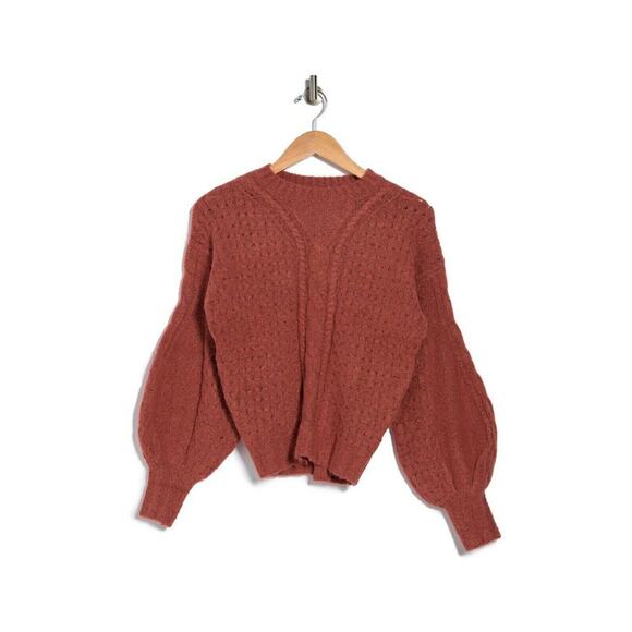Love, Fire Women's Cable Knit Balloon Sleeve Sweater In Marsala XLarge MSRP $35 - Picture 1 of 5